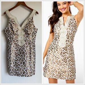 Lilly Pulitzer Leopard Print Mini Dress in Gold and Cream